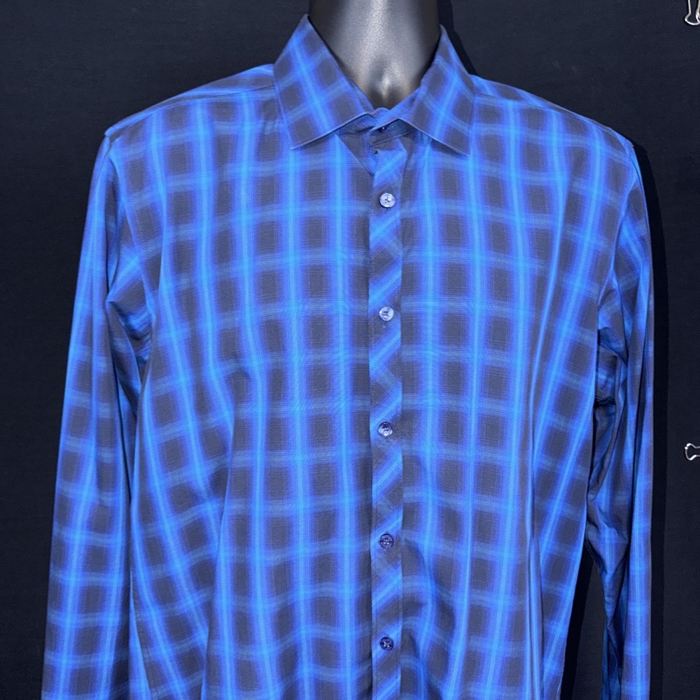 LOT OF 2 Jarad Lang After Hours Mens Shirt Slim Fit Blue Check Plaid LS Large - Picture 7 of 16